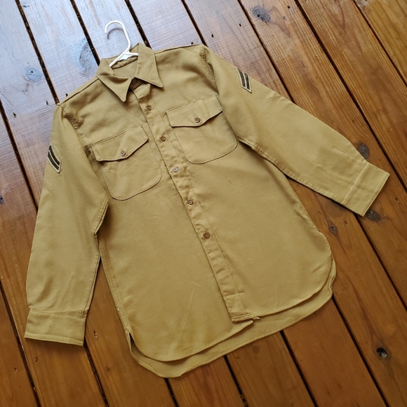 Vintage 50's Korean War men's M/L tan khaki wool long sleeve military shirt - Picture 10 of 10